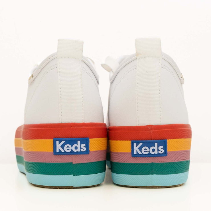 Keds Shoes Triple Up Rainbow Leather White Trainers - Quality Brands Outlet