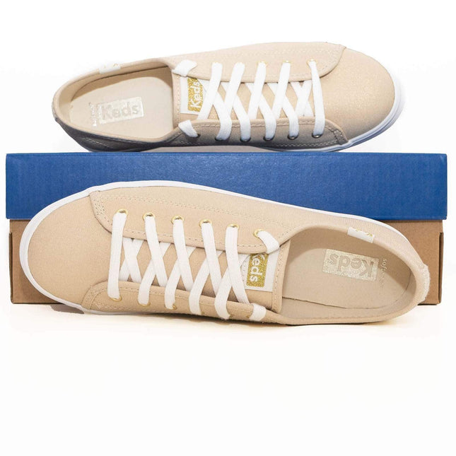 Keds Shoes Triple Kick Gold Metallic Canvas Trainers-Quality Brands Outlet-