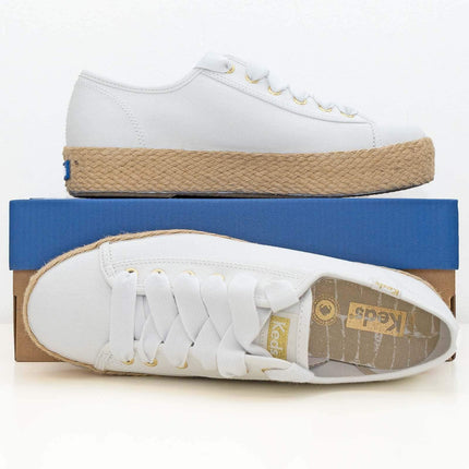 Keds Shoes Triple Kick White Jute Canvas Trainers-Quality Brands Outlet-