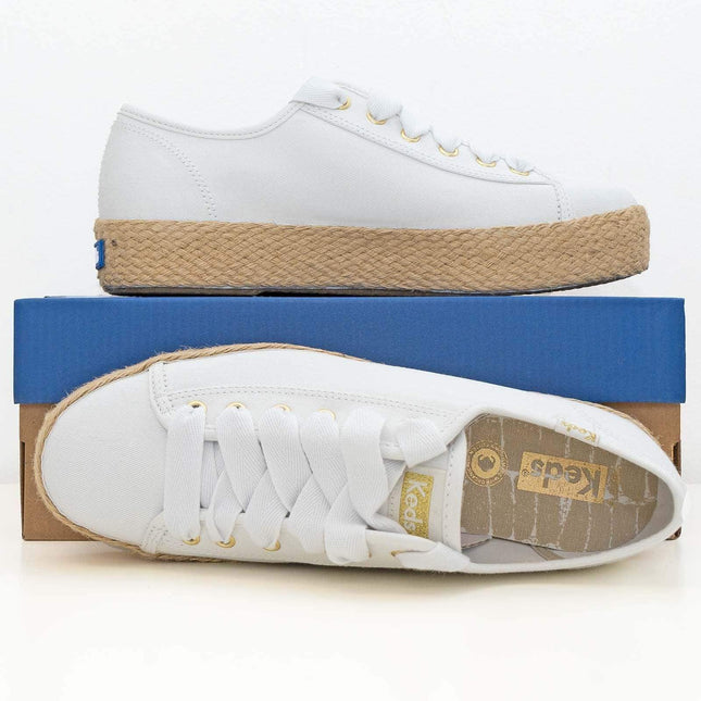 Keds Shoes Triple Kick White Jute Canvas Trainers-Quality Brands Outlet-