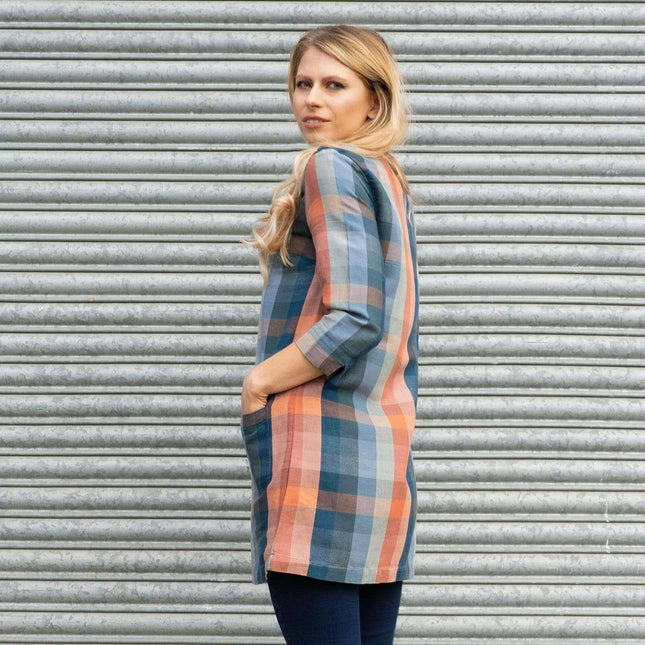 Seasalt Glowing Skies Check Tunic Pocket Lightweight Linen Blend Summer Longline Tops-Quality Brands Outlet-