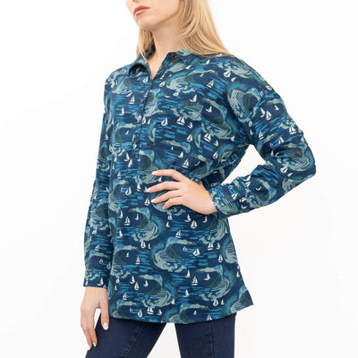 Seasalt Type Navy / 6 Seasalt Polpeor Navy & Green Long Sleeves Shirt