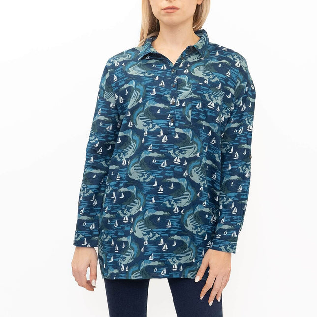 Seasalt Polpeor Navy Long Sleeve Longline Shirts-Quality Brands Outlet-