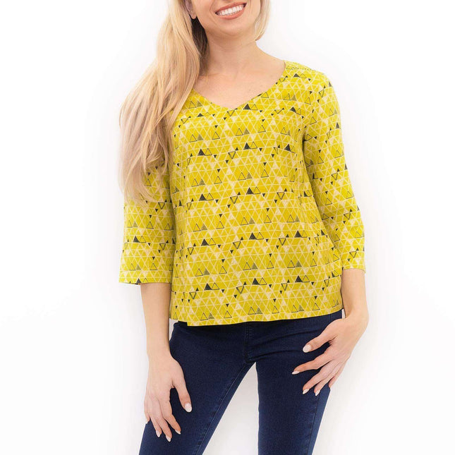 White Stuff Coffee Break Lime Green Scoop Neck 3/4 Sleeve Cotton Tops-Quality Brands Outlet-