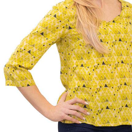 White Stuff Coffee Break Lime Green Scoop Neck 3/4 Sleeve Cotton Tops-Quality Brands Outlet-