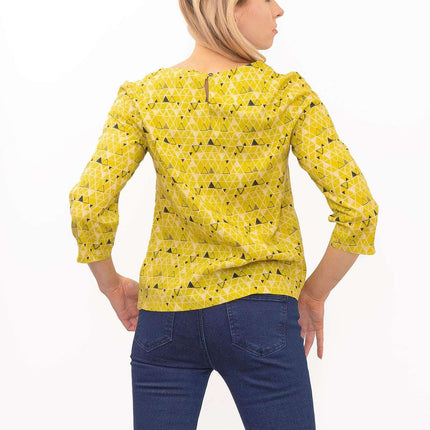 White Stuff Coffee Break Lime Green Scoop Neck 3/4 Sleeve Cotton Tops-Quality Brands Outlet-