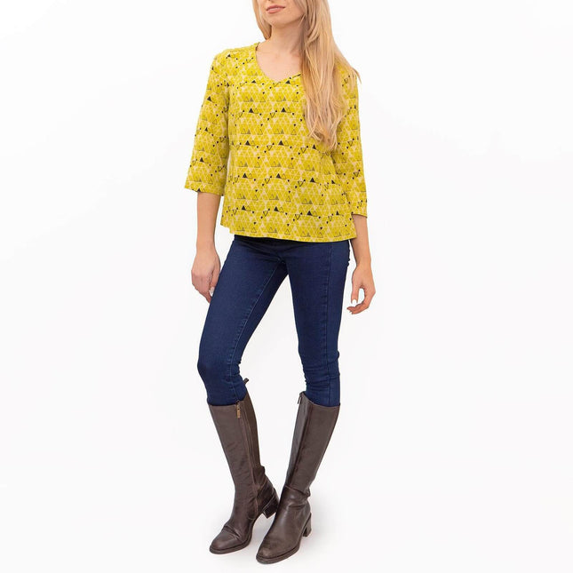 White Stuff Coffee Break Lime Green Scoop Neck 3/4 Sleeve Cotton Tops-Quality Brands Outlet-
