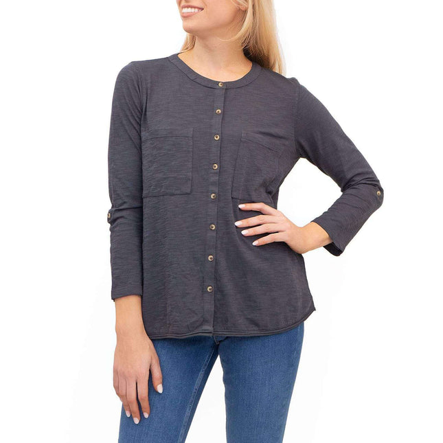 White Stuff Grey Marl Long Sleeve Pocket Top-Quality Brands Outlet-