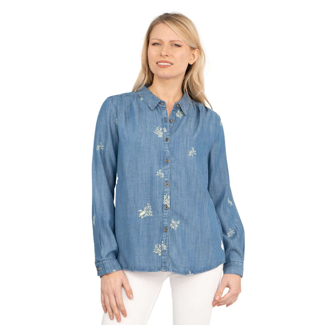 White Stuff Day Break Blue Soft Light Denim Long Sleeve Relaxed Shirts-Quality Brands Outlet-