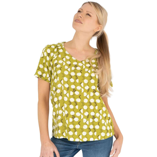 White Stuff Amora Limestone Print Green Short Sleeve Top-Quality Brands Outlet-