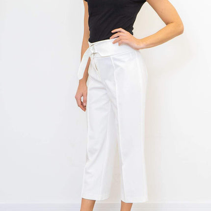 Next Ivory White Crop Belted Wide Leg Tailored Smart Trousers-Quality Brands Outlet-