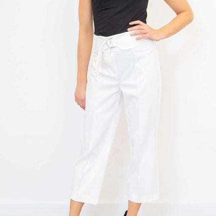 Next Ivory White Crop Belted Wide Leg Tailored Smart Trousers-Quality Brands Outlet-