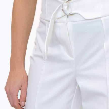 Next Ivory White Crop Belted Wide Leg Tailored Smart Trousers-Quality Brands Outlet-